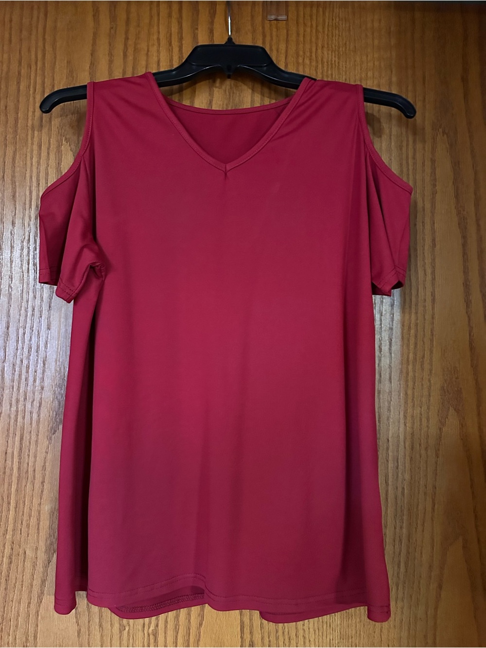 Women's Cold-Shoulder V-Neck Top in Deep Red